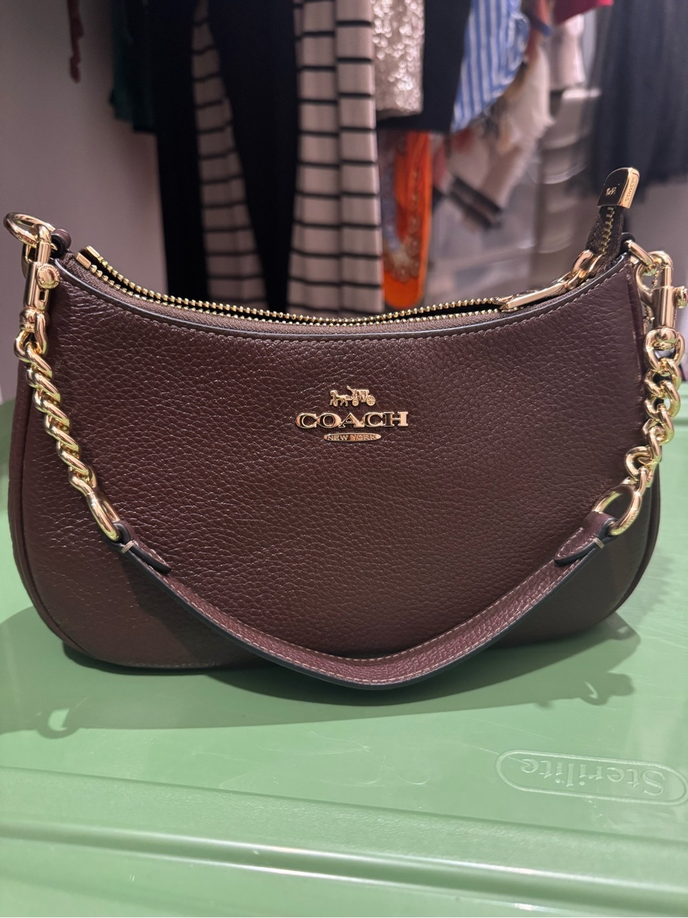 Coach Teri Leather Shoulder Bag in Brown with Gold Hardware